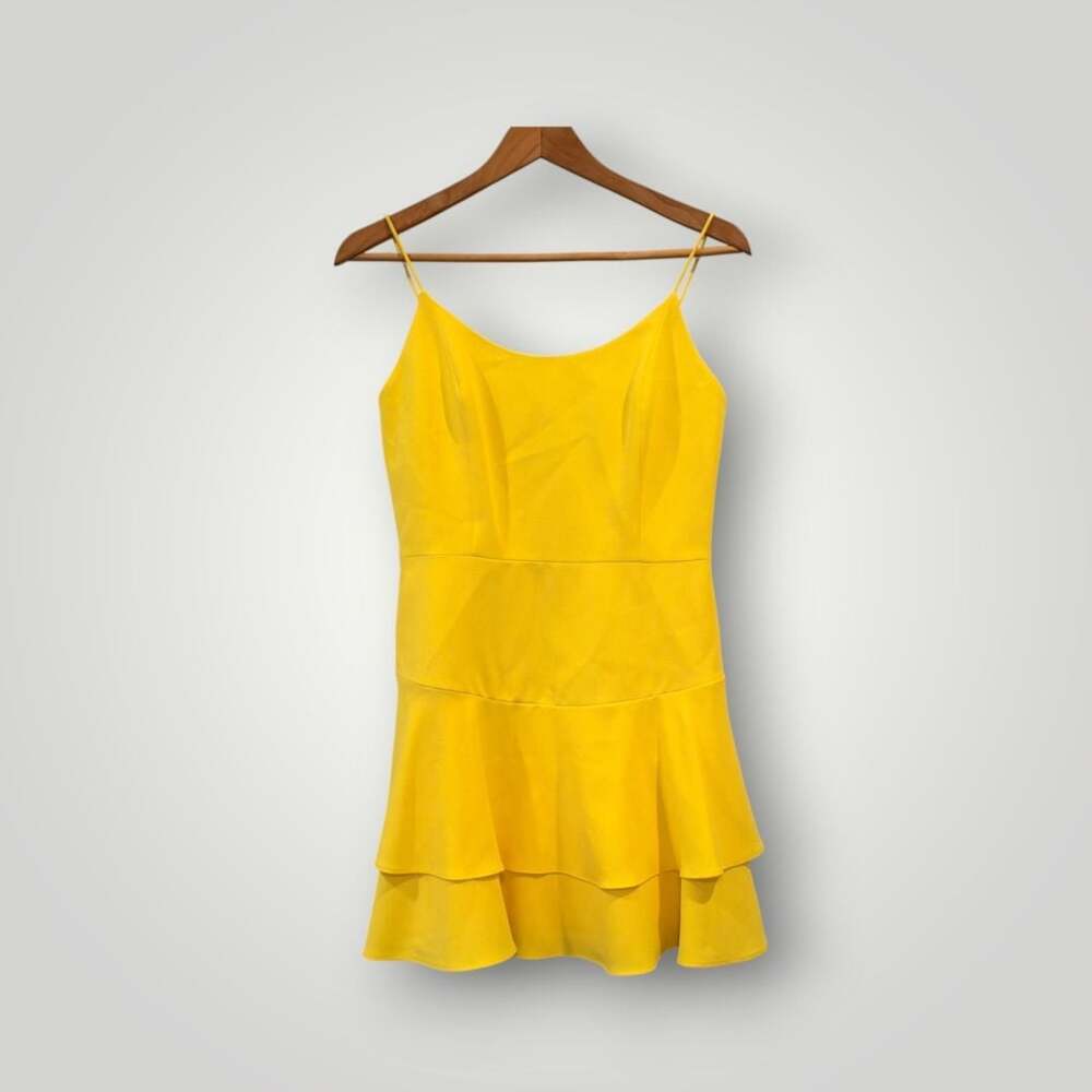 Alice + Olivia Mini Dress Size 2 Yellow Ruffled Tiered